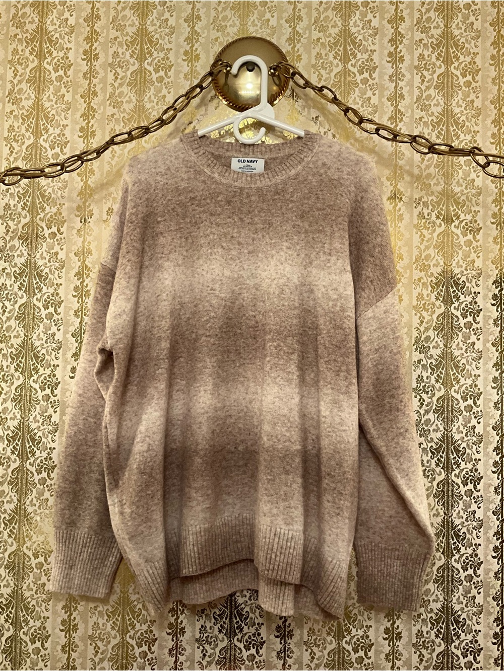 Old Navy Women's Ombre Crewneck Sweater in Cream and Taupe
